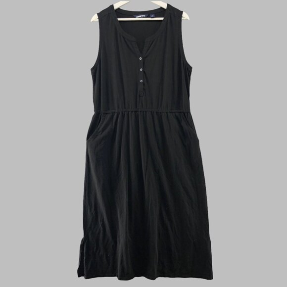 Lands' End Ponte Knit Pockets Maxi Dress Womens Large 14-16 Beach Stretch Black - Picture 1 of 10